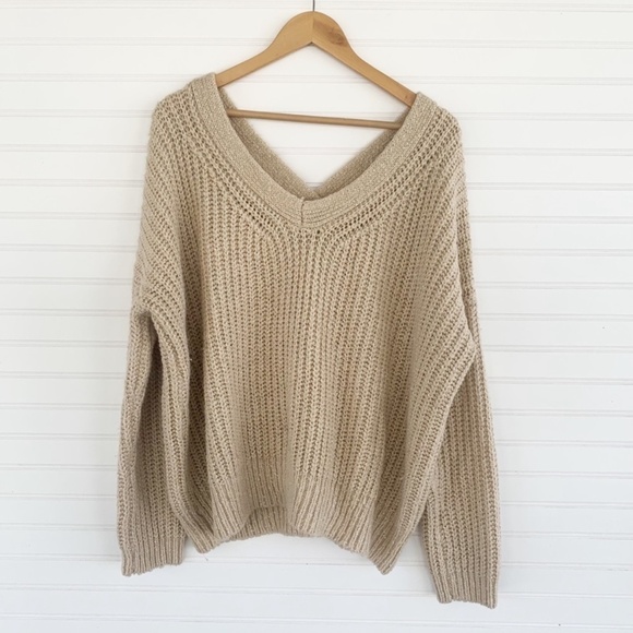 Foreign Exchange Tan Beige Chunky Knit Oversized Sweater Size M/L - Picture 1 of 4